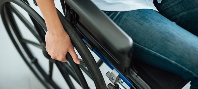 Closeup image person in a wheelchair