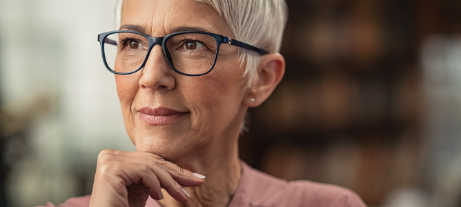 Mature woman looking outward